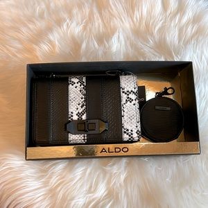 Aldo black/snake print mini purse (with shoulder strap) and wallet